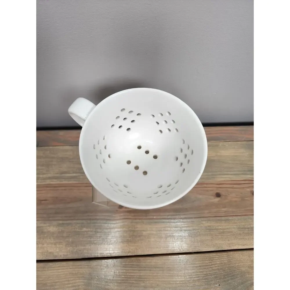 Crate And Barrel Ceramic Berry Colander Cup Strainer Mug Style White 4” Diameter